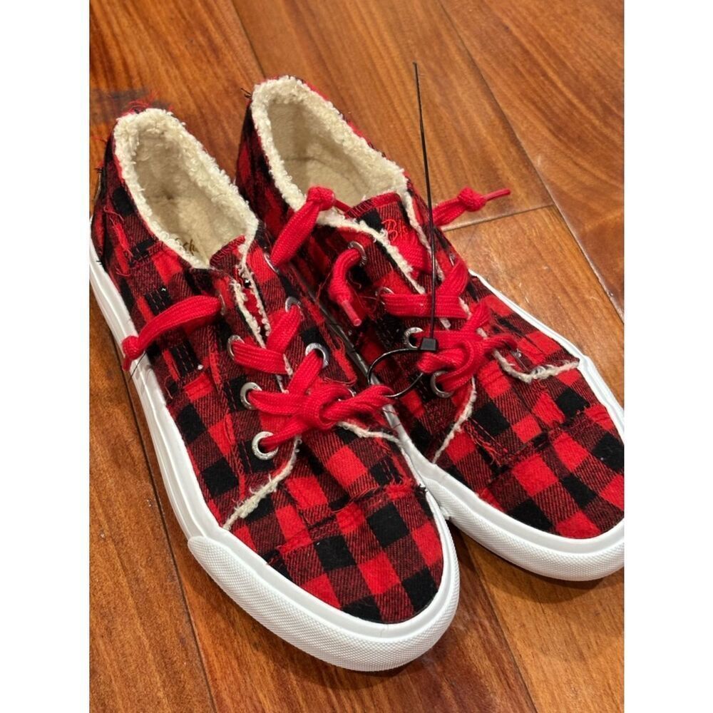 Blowfish Malibu Red Black Buffalo Plaid Lace-Up Sneakers size 8.5 Women’s